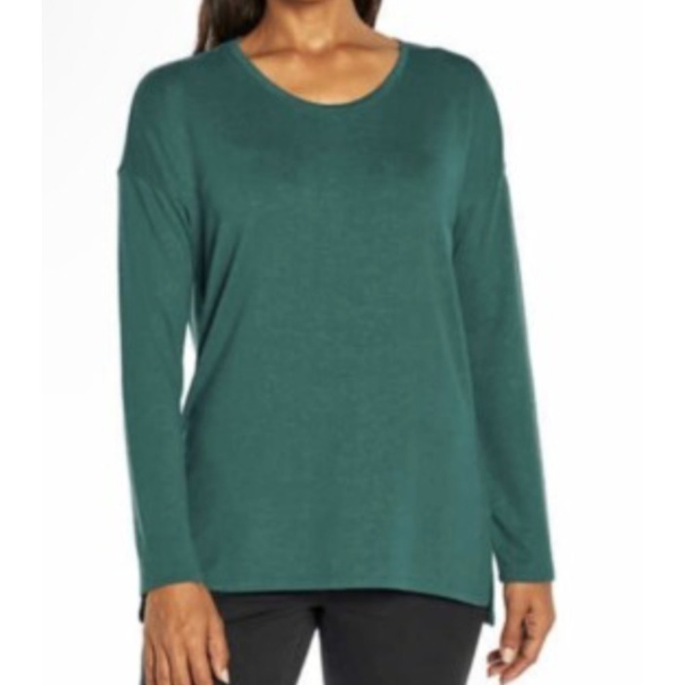NWT Banana Republic TEAL GREEN KNIT TOP Long Sleeve Shirt SPLIT HEM T-Shirt XXL
